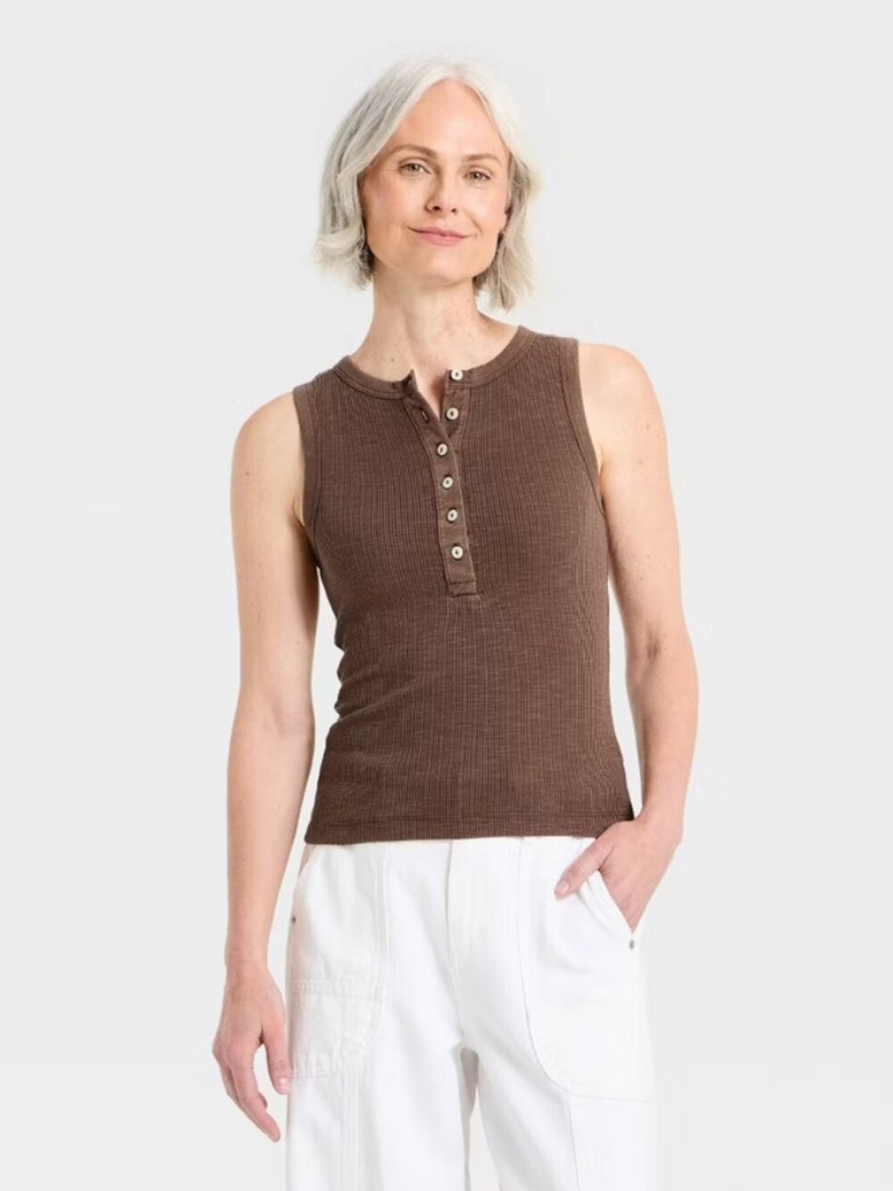 Women's Front Button Tank Top - Universal Thread Brown M